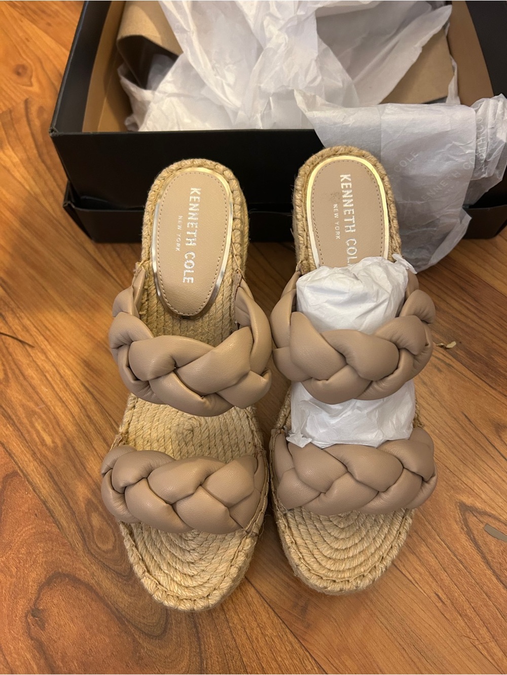 Kenneth Cole Braided Double-Strap Espadrille Slides in Taupe